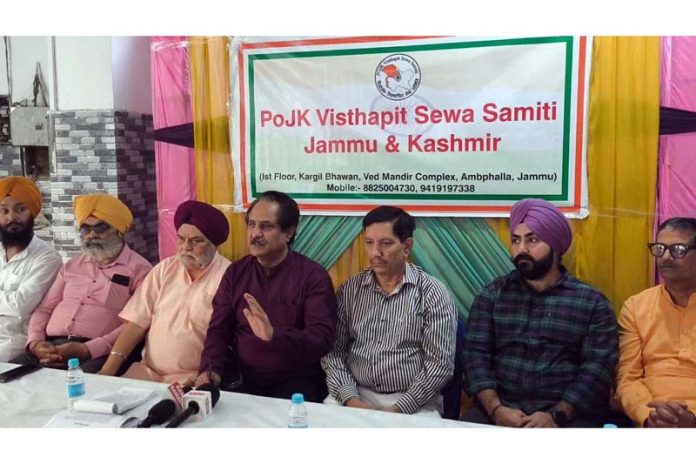 President of PoJK VSS, Dr Deepak Kapoor addressing a press conference at Jammu. President of PoJK VSS, Dr Deepak Kapoor addressing a press conference at Jammu.