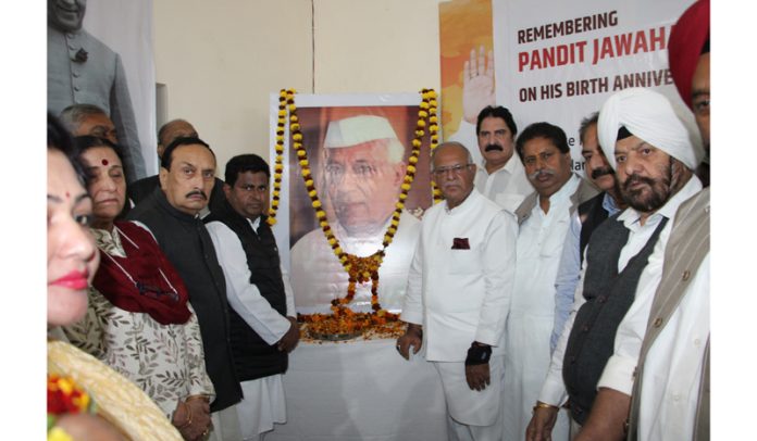 Cong leaders paying tribute to Pt JL Nehru on Thursday. - Excelsior/Rakesh