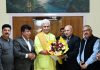 LG Manoj Sinha meeting joint delegation of Pandit Prem Nath Bhat Memorial Trust and All Minority Employees Association of Kashmir.
