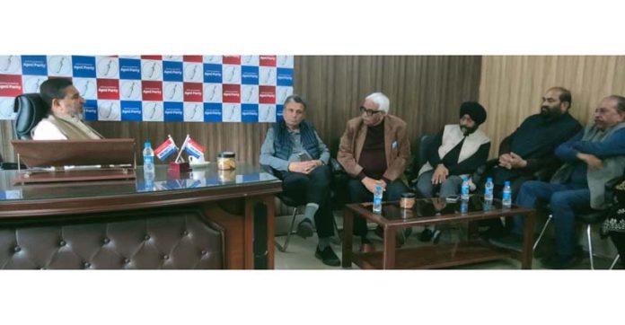Apni Party president Altaf Bukhari during meeting in Jammu on Wednesday. Apni Party president Altaf Bukhari during meeting in Jammu on Wednesday.