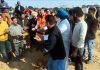 MLA Samba, Surjit Singh Salathia laying foundation stone of OHT at village Chak Medu in Samba district on Saturday.