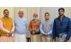 Dignitaries from Sanskrit Bharati Jammu and Kashmir interacting with LG Manoj Sinha in Jammu on Saturday.