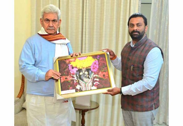 Keshav Chopra during meeting with LG Manoj Sinha in Jammu on Monday.