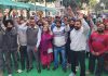 Civic Safai Karamcharis of JMC raising slogans during a protest demonstration in Jammu on Monday.