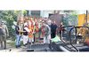 BJP MLAs Vikram Randhawa and Dr D K Manyal kick starting blacktopping work in Channi Himmat on Sunday.