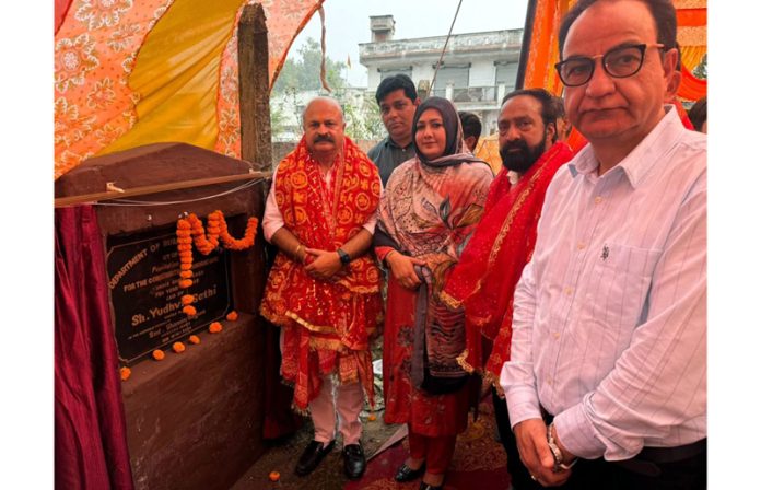 MLA Jammu East, Yudhvir Sethi laying foundation stone of Panchayat Ghar at Pargalta on Tuesday. MLA Jammu East, Yudhvir Sethi laying foundation stone of Panchayat Ghar at Pargalta on Tuesday.