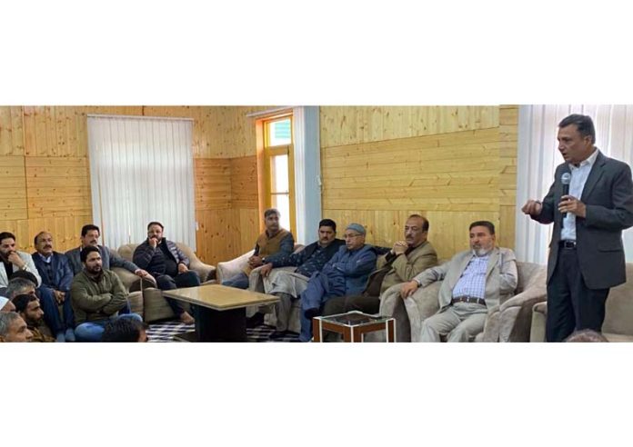 A leader of Apni Party sharing his views during a meeting in Srinagar on Monday. A leader of Apni Party sharing his views during a meeting in Srinagar on Monday.