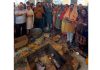 Devotees during performance of Puranahuti of Maha Yagya at Swami Atma Ram Vedanta Ashram, Tomal Bohri on Tuesday.