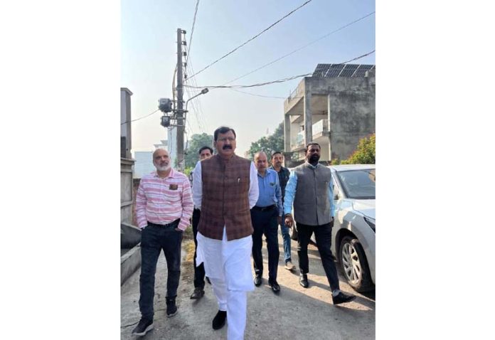 MLA Jammu West, Arvind Gupta taking stock of people's problems in Ahinsa Vihar on Saturday. MLA Jammu West, Arvind Gupta taking stock of people's problems in Ahinsa Vihar on Saturday.