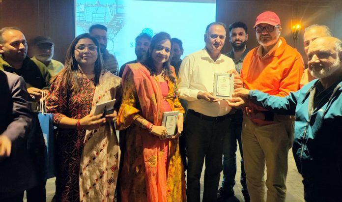 Owais Altaf Syed, Director of FIL Industries welcoming tour operators from Kashmir at Patnitop on Tuesday.