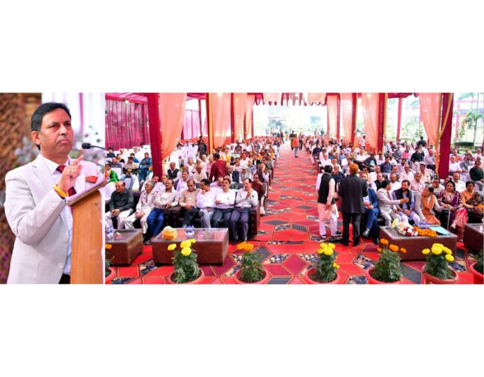 MLA Kathua, Dr Bharat Bushan addressing a gathering at Kathua on Friday.