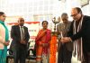 Guests lighting ceremonial lamp during inaugural of two-day Hindi conference on Wednesday.