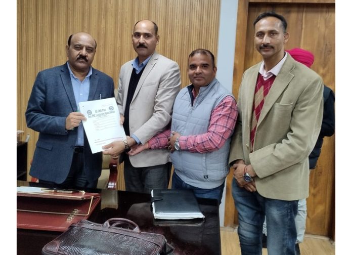 Plus 2 PSC Lecturers submitting a memorandum to Dy CM at Jammu on Tuesday.