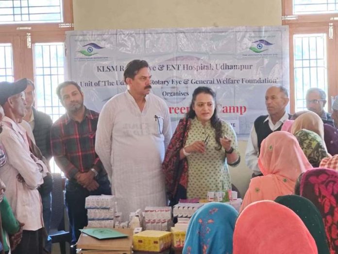 Residents of Jadsarkot village at an eye camp on Monday.