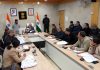 LG BD Mishra chairing a meeting in Leh on Friday.