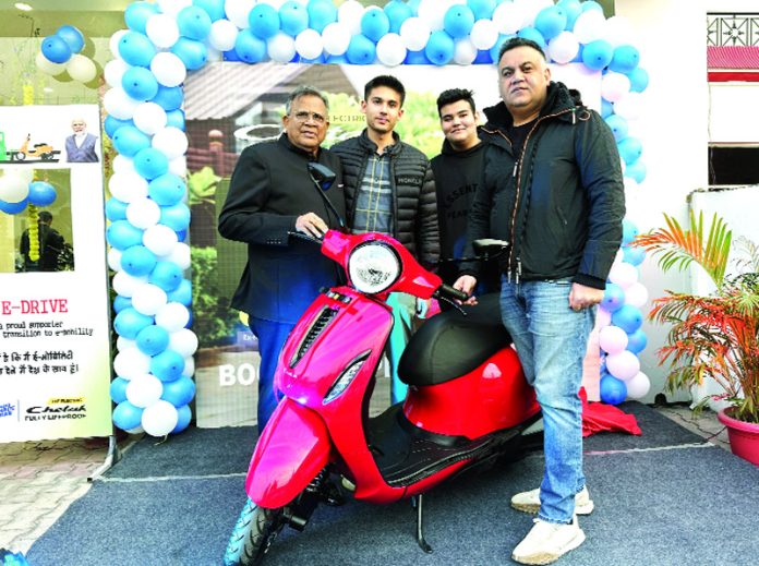 Jitender Gupta, Chairman AM Group launching Electric Chetak in Jammu on Monday.