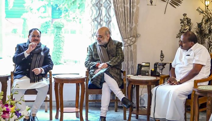 NDA Leaders Including Amit Shah, Chandrababu Naidu Meet At BJP Chief's Residence