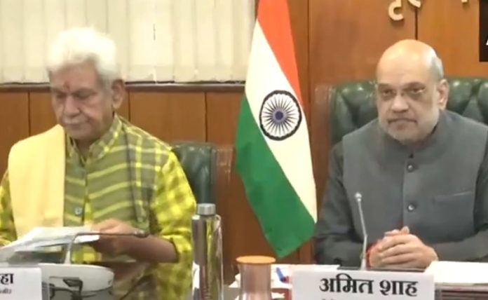 Union Home Minister Amit Shah reviewing security situation in J&K, in New Delhi on Thursday.