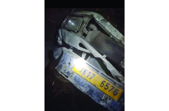 Remains of a vehicle which fell into a gorge in Kishtwar on Wednesday. -Excelsior/Tilak Raj