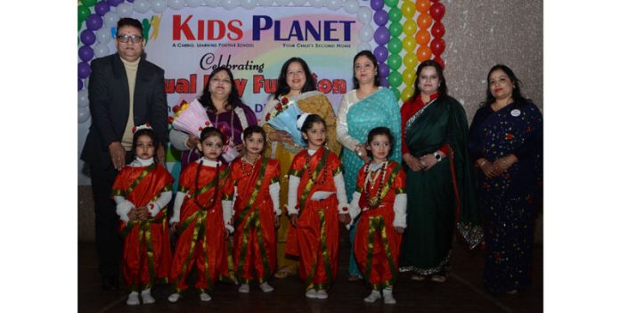 Students posing along with management during Annual Day celebrations at Kids Planet Pre-School, Jammu. Students posing along with management during Annual Day celebrations at Kids Planet Pre-School, Jammu.
