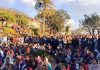 A huge gathering of protestors in Shalimar Park Katra.