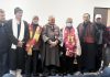 JKPCC chief Tariq Hameed Karra welcoming new entrants into party fold in Srinagar on Saturday.