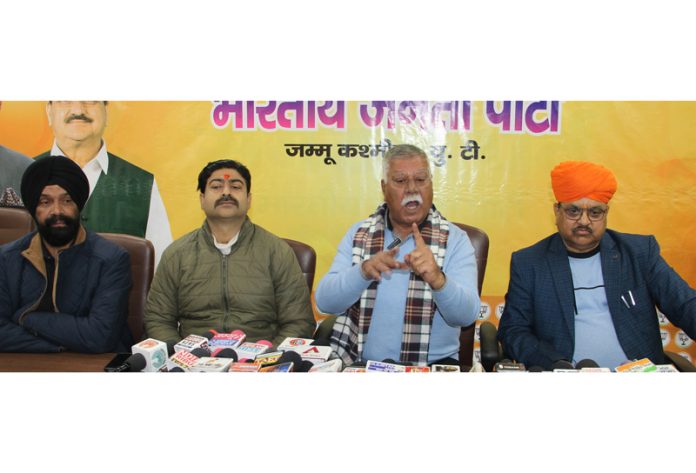 BJP leaders at a press conference at Jammu on Monday. -Excelsior/Rakesh