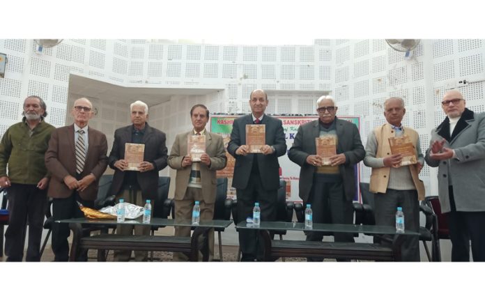 Dignitaries releasing Dr R L Bhat's Essential Kashmir History at Jammu on Monday.