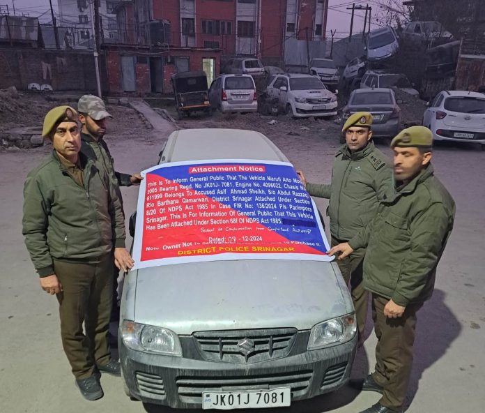 J&K Police Seize Vehicle Acquired From Narcotics Trade In Srinagar J&K Police Seize Vehicle Acquired From Narcotics Trade In Srinagar