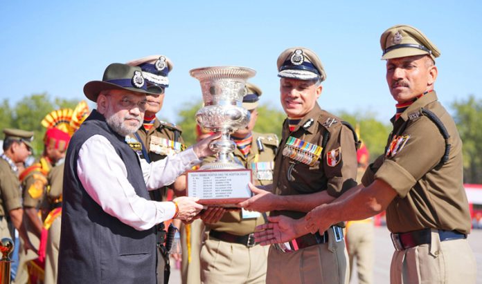 Union Home Minister Amit Shah attends the 60th Raising Day Parade of BSF in Jodhpur, Rajasthan on Sunday.(UNI)