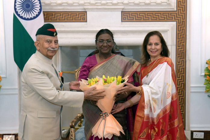 Lt Governor of Ladakh, Brig (Retd) B D Mishra along with his wife called on President Droupadi Murmu at Rashtrapati Bhawan in New Delhi. Lt Governor of Ladakh, Brig (Retd) B D Mishra along with his wife called on President Droupadi Murmu at Rashtrapati Bhawan in New Delhi.