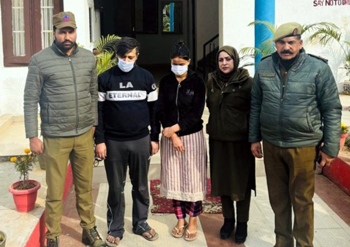 Arrested couple in the custody of police at Police Station Channi Himmat.