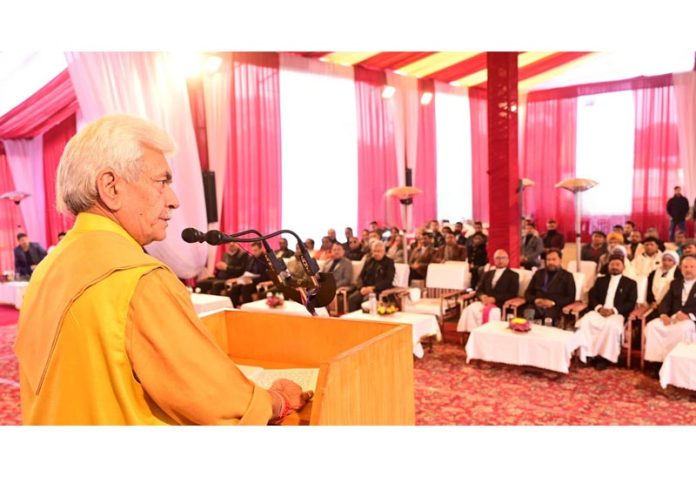 LG Manoj Sinha addressing Christmas celebrations in Jammu on Thursday. LG Manoj Sinha addressing Christmas celebrations in Jammu on Thursday.