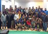 DIG Jammu Shiv Kumar Sharma posing along with others during prize distribution ceremony of 2nd Masters' Badminton Tournament 2024 at Gulshan Ground, Jammu.