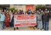 Members of NZIEA raising slogans while celebrating 69th Foundation Day of the Association at Jammu on Monday.