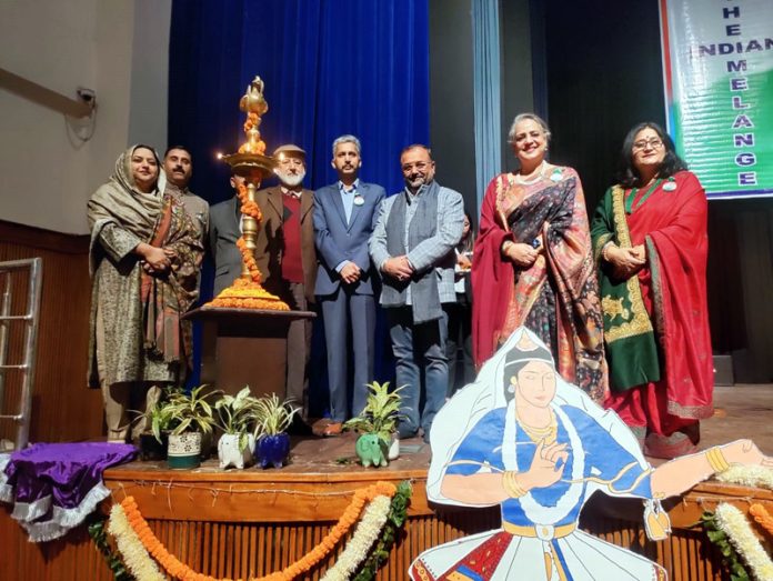 Dignitaries posing during lamp lighting ceremony at Doon International School during Annual Day function.