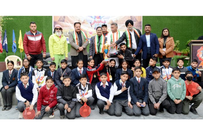 Speedball players posing along with dignitaries during prize distribution ceremony at Jammu. Speedball players posing along with dignitaries during prize distribution ceremony at Jammu.