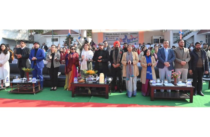 Dignitaries and management of DPS Jammu posing during Annual Sports meet on Thursday.