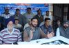 Members of Ex-Central Paramilitary Forces Welfare Association addressing a press conference at Jammu on Monday.