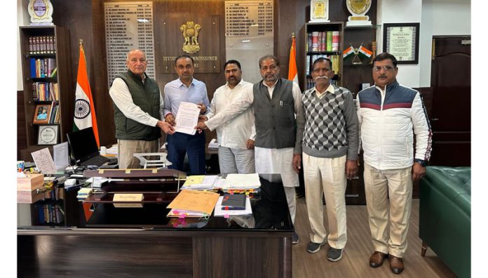 A delegation from Dansal led by ex-MLA Balwan Singh submitting memorandum to Divisional Commissioner Jammu on Wednesday.
