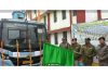 A CRPF officer flagging off Rashtra Katha Shivir Yatra from Jammu on Monday.