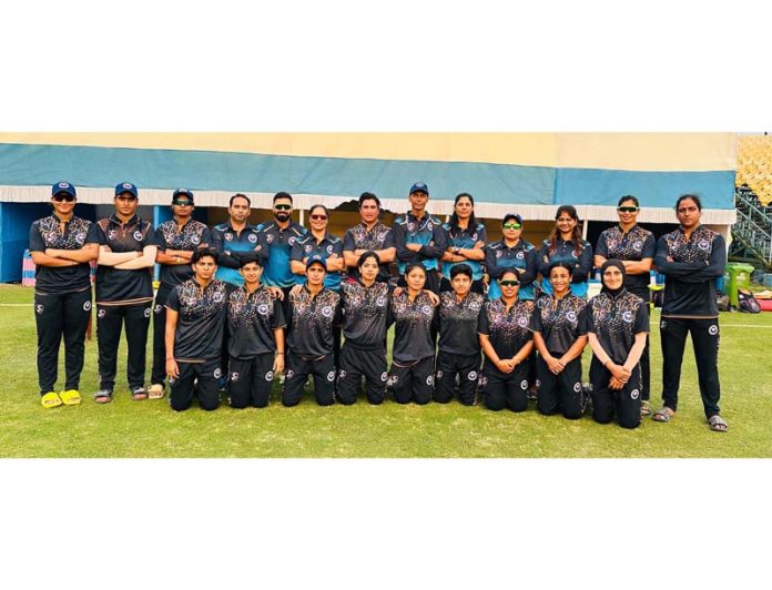 J&K Women Cricket team posing for group photograph. J&K Women Cricket team posing for group photograph.