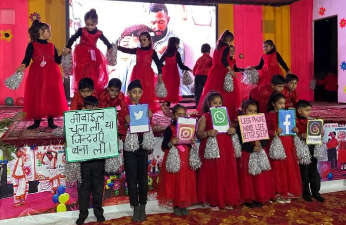 Students performing during Annual Day event at PC Vaid Angles Dream Playway School, Akhnoor.