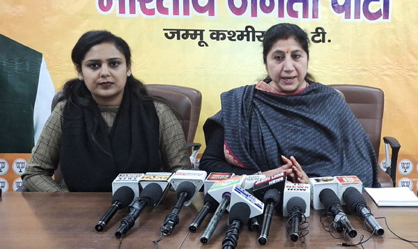 BJP spokesperson Purnima Sharma talking to reporters at Jammu on Saturday. BJP spokesperson Purnima Sharma talking to reporters at Jammu on Saturday.