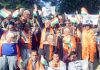 Dogra Front workers raising slogans during a protest demonstration at Jammu on Tuesday.