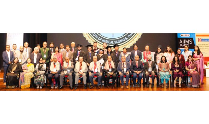 Paediatric surgeons and other dignitaries posing together during RIPSSCON 2024 at AIIMS Jammu. Paediatric surgeons and other dignitaries posing together during RIPSSCON 2024 at AIIMS Jammu.