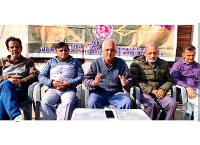 NMC president, Subhash Shastri addressing a meeting at Jammu on Monday.