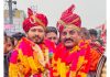 Athletes Haripal Singh and Umesh Kumar garlanded by locals on their return to Kathua on Friday.
