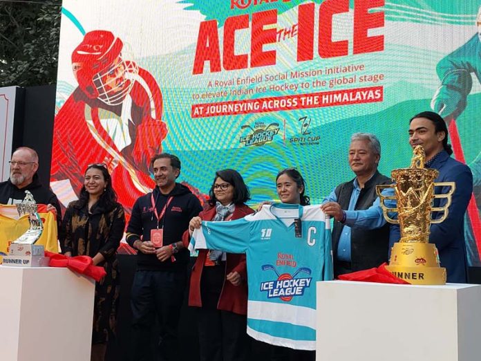 Dignitaries unveiling trophy and jersey of Ice Hockey League. Dignitaries unveiling trophy and jersey of Ice Hockey League.
