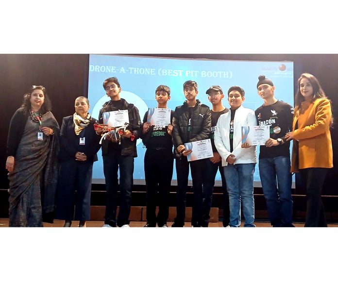 Students of KCPS posing along with certificates during Drone Wars competition at Gurugram.